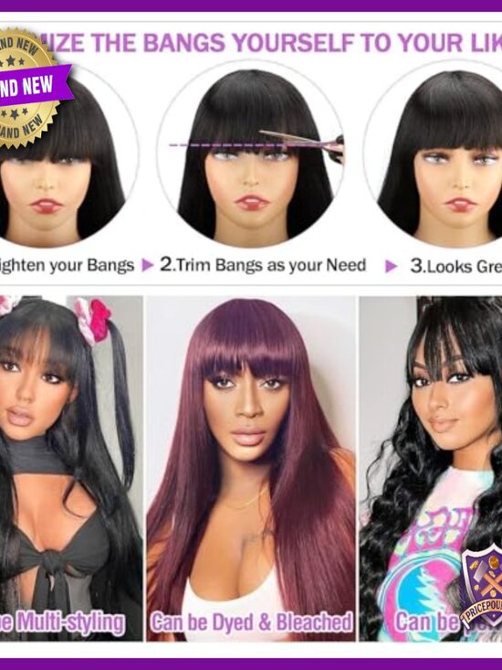 Straight Human Hair Wig with Bangs 20 Inch Glueless HD Lace main image 5